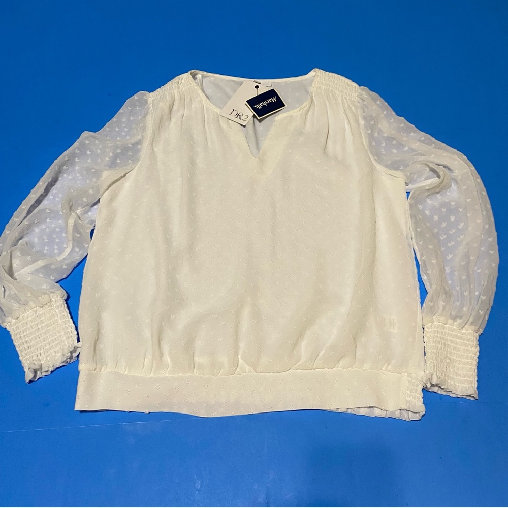 White Swiss Dot Long Sleeve Blouse - Women